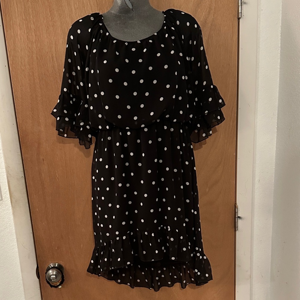 Jodi Kristopher Black and White Polka Dot Mini Dress